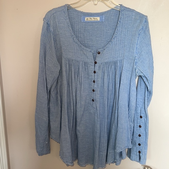 Free People We The Free Blue Sand Dune Henley Tunic - Picture 2 of 3